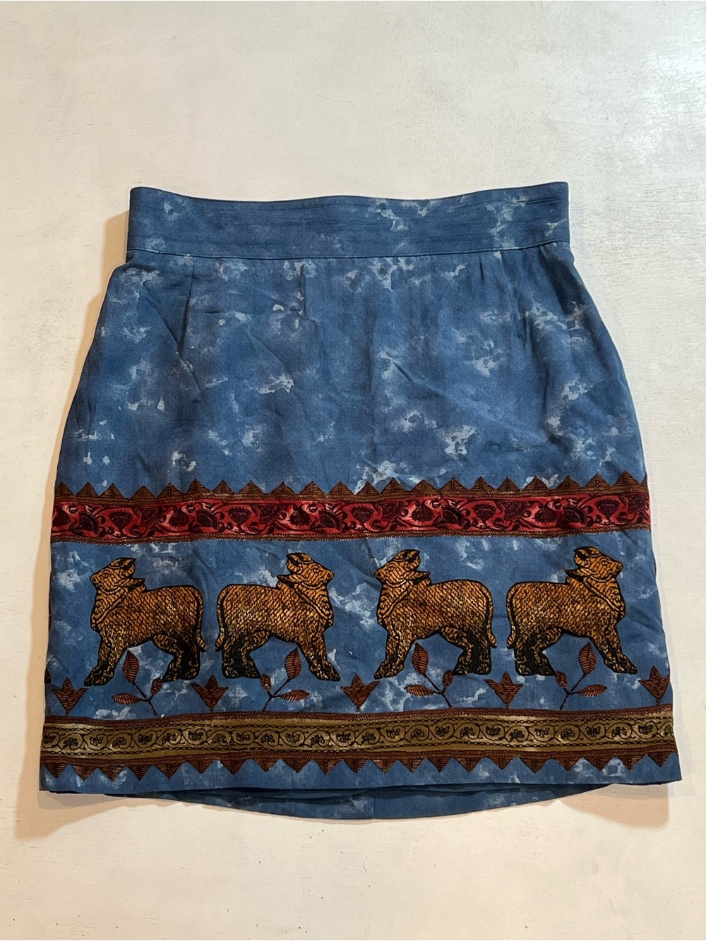 Blue Embroidered Animal Border Mini Skirt